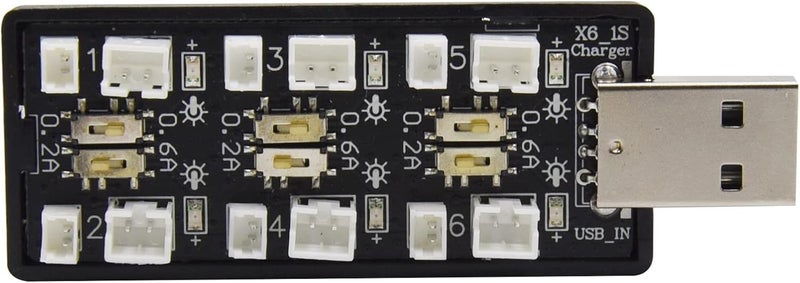 Blomiky 6-in-1 1S Li-ion/Lipo 3.7V-3.8V USB Seat Charger with JST-PH2.0 and JST1.25 Plug Suitable for Emax 1S 450mAh Lipo Battery / 6-in-1 Charger - Image 3